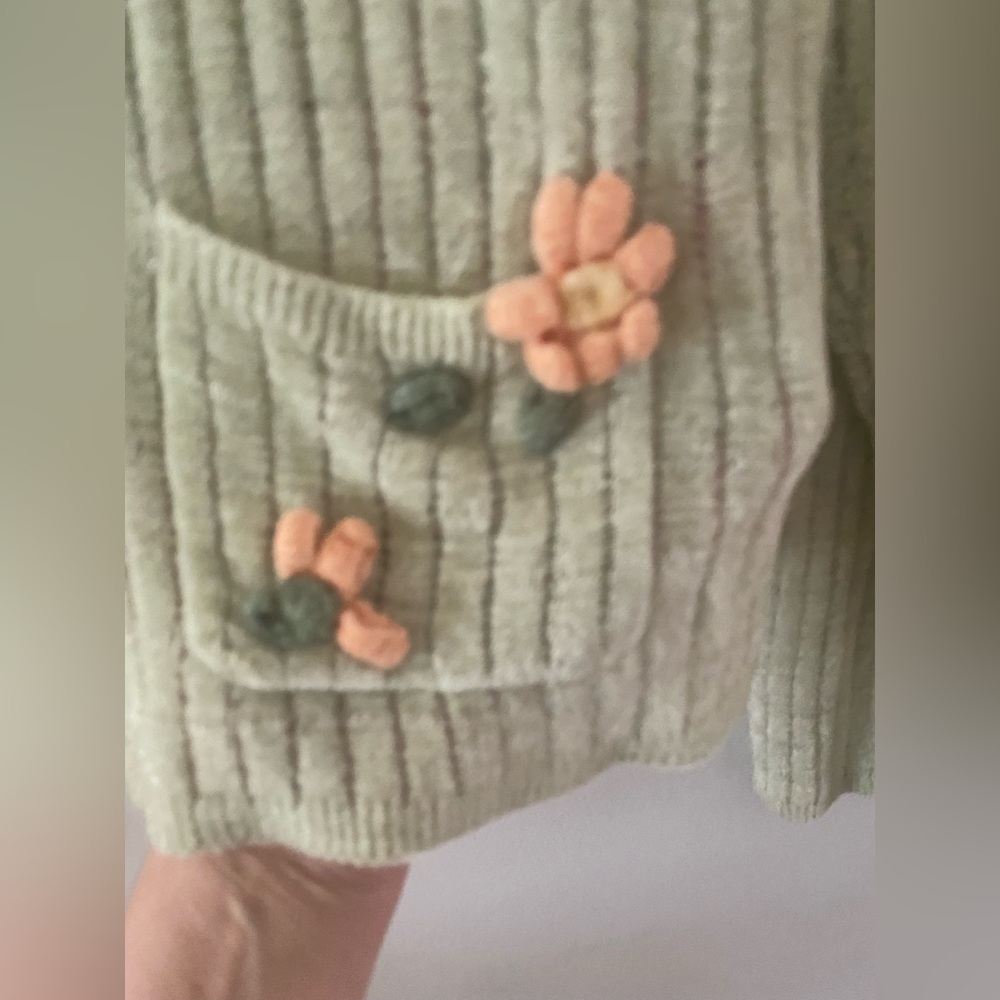 April Cornell green Cardigan floral floret buttons size S pristine condition - Picture 12 of 13